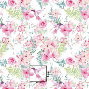 Tissu en coton au mètre, 125 g/m², largeur 160 cm, imprimé à fleurs sur fond blanc