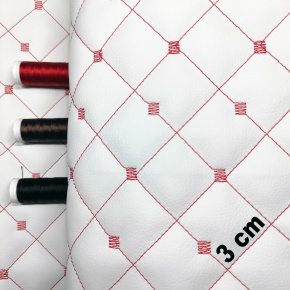 Simili cuir matelassé MIX, 540 g/m², largeur 145 cm, blanc avec fil rouge