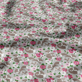 Tissu coton au métre imprimé Fleurs rose sur gris 508 KT