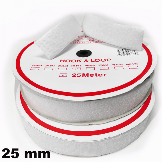 Pásek na suchý zip našívací Háček a Smyčka set bílý 25 mm x 25 bm