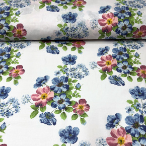 Tissu en coton au mètre, 125 g/m², largeur 160 cm, imprimé à fleurs sur fond blanc Tissu en coton au mètre, 125 g/m², largeur 160 cm, imprimé à fleurs sur fond blanc