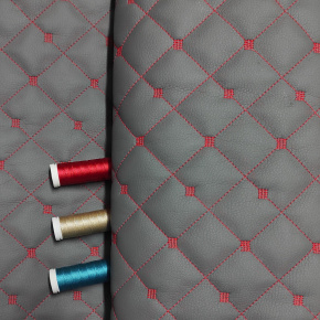Simili cuir matelassé MIX, 540 g/m², largeur 145 cm, gris avec fil rouge Simili cuir matelassé MIX, 540 g/m², largeur 145 cm, gris avec fil rouge