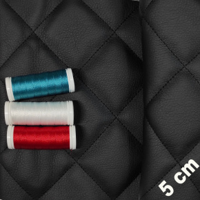 Simili cuir matelassé 5X5 cm, 540 g/m², largeur 145 cm, noir avec fil noir