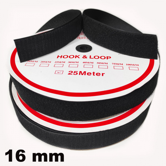 Pásek na suchý zip Háček a Smyčka set černý 16 mm balení 25 m