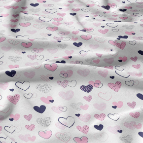 Tissu coton au métre couleur blanche coeurs rose 