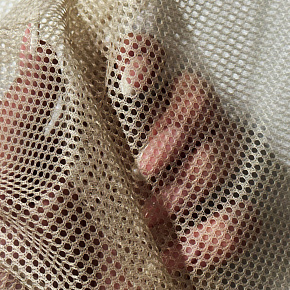 Tissu filet mesh beige au mètre, maille fine 2 × 2 mm, 60 g/m², largeur 150 cm