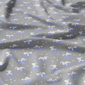 Tissu coton au métre imprimé Lapins couleur gris 1