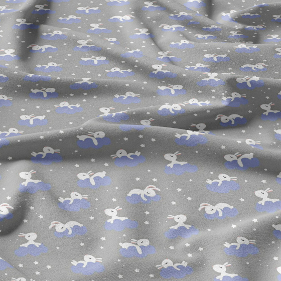 Tissu coton au métre imprimé Lapins couleur gris 1