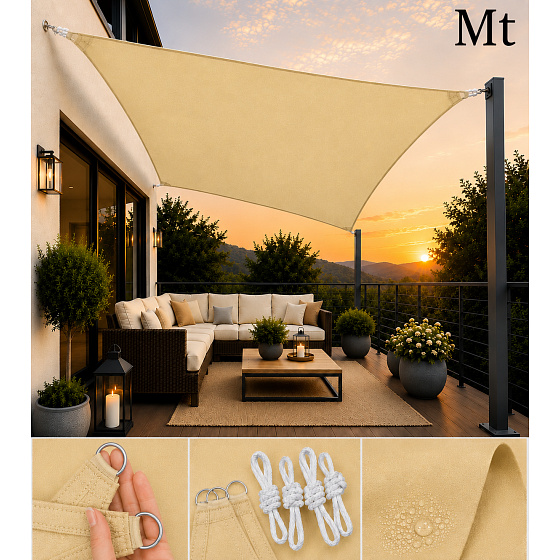 Voile d’ombrage rectangulaire 3x4 m, Oxford 165 g/m², protection contre le soleil avec protection UV, beige