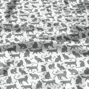 Tissu coton au métre imprimé Chats gris couleur blanche
