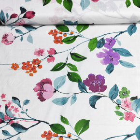 Tissu en coton au mètre, 125 g/m², largeur 160 cm, imprimé à fleurs champ sur fond blanc