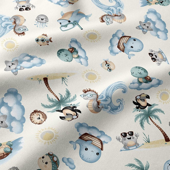 Tissu coton au métre imprimé, couleur blanche, 160 cm