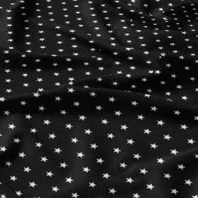 Tissu coton au mètre, 125 g/m², largeur 160 cm, imprimé Etoiles blanche et noir