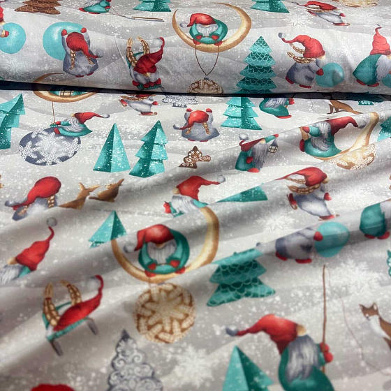 Christmas cotton fabric, by the meter, width 160 cm, Christmas pattern on Grey