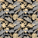 Tissu en coton au mètre, 125 g/m², largeur 160 cm, imprimé à feuilles sur fond noir