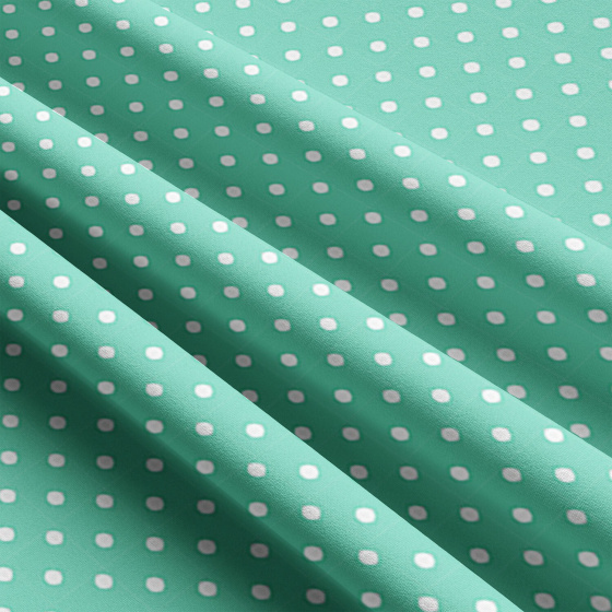 Tissu coton au métre couleur menthol pois blanche 7 mm