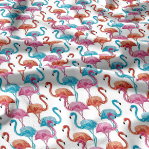 Tissu coton au métre imprimé Flamants roses couleur blanche
