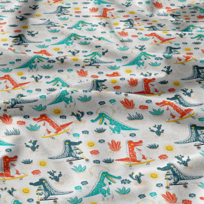 Tissu coton au métre imprimé Croco rouge sur blanche