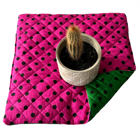 Coussin d'assise 40x40x2cm Pois Noir sur Amarante et Vert