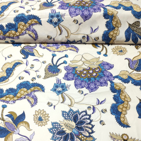 Tissu en coton au mètre, 125 g/m², largeur 160 cm, imprimé à pivoine violet sur fond blanc