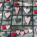 Bavlnená látka, vzor srdiečka, šedý podklad, metráž 160 cm