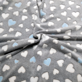 Tissu imitation fourrure d'agneau, 320 g/m², largeur 160 cm, gris coeurs bleu Tissu imitation fourrure d'agneau, 320 g/m², largeur 160 cm, gris coeurs bleu