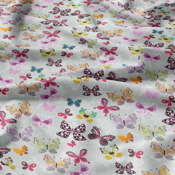 Tissu coton au métre imprimé Papillons Nez couleur gris