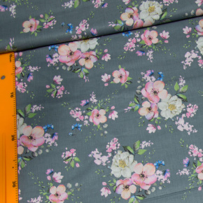 Tissu en coton au mètre, 125 g/m², largeur 160 cm, imprimé à fleurs