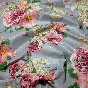 Tissu en coton au mètre, 125 g/m², largeur 160 cm, imprimé à fleurs sur fond gris Tissu en coton au mètre, 125 g/m², largeur 160 cm, imprimé à fleurs sur fond gris