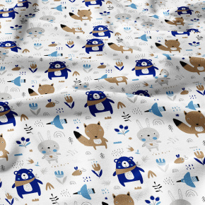 Tissu coton au métre imprimé Animaux drôles couleur bleu