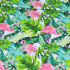 Tissu en coton au mètre, 125 g/m², largeur 160 cm, imprimé à flamant sur fond feuilles