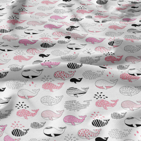 Tissu coton au métre imprimé Baleine rose