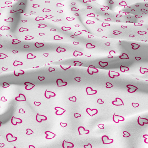 Tissu coton au métre couleur blanche, coeurs Rose