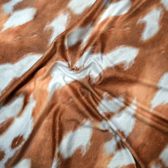 Tissu Minky, micro peluche, 380 gr/m2, largeur 155 cm,, motif Vache, coleur Marron