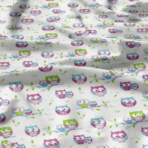 Tissu coton au métre imprimé Hiboux couleur blanche
