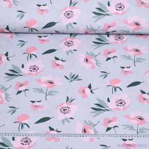 Tissu en coton au mètre, 125 g/m², largeur 160 cm, imprimé à fleurs sur fond graphite Tissu en coton au mètre, 125 g/m², largeur 160 cm, imprimé à fleurs sur fond graphite