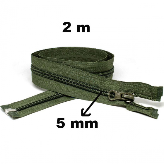 Fermeture à glissière en spirale Khaki  5 mm longueur 200 cm
